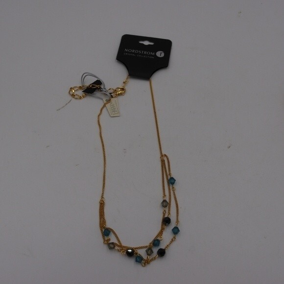 Nordstrom Crystal Collection Blue-Black Beaded Necklace Gold-Tone Chain NWT - Picture 5 of 5